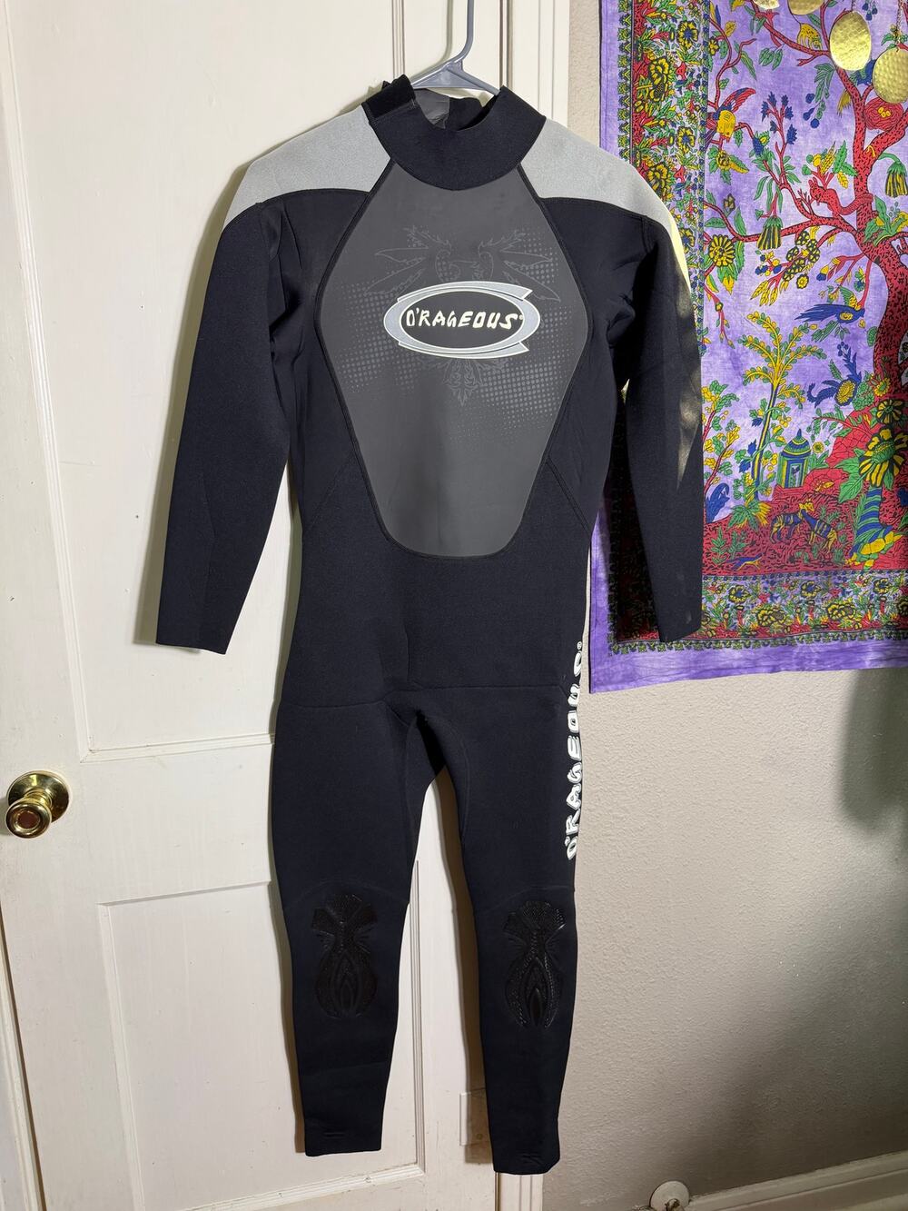 O'Rageous Men's Medium Full Wetsuit Black Gray Long Sleeve Back Zip Surf Dive